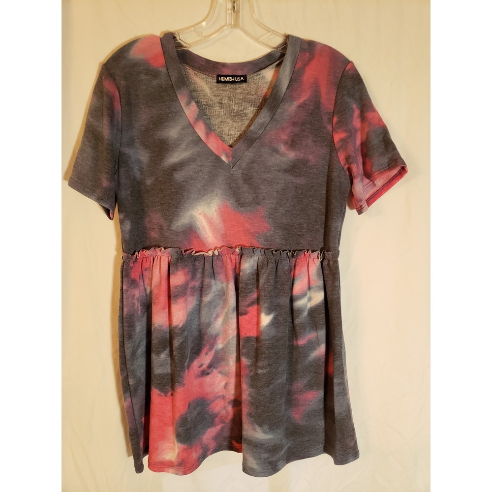 Women's Heimish Blue Tie Dye Short Sleeve Top Size S
